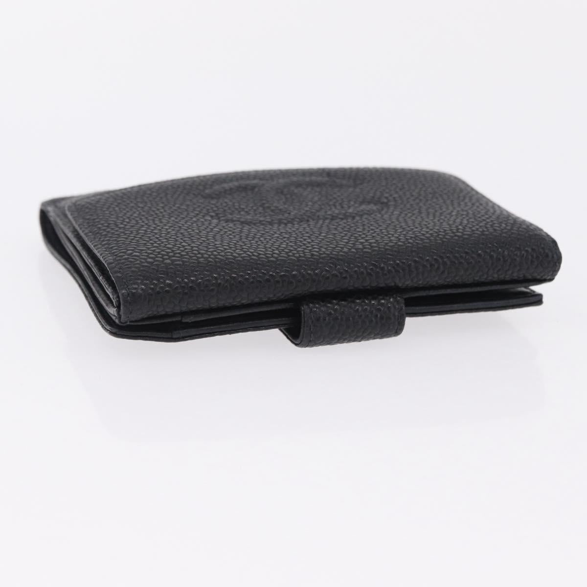 CHANEL Bifold Wallet Caviar Skin Black Gold CC Auth 211888M