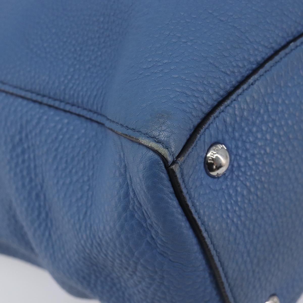 PRADA Tote Bag Leather Blue Silver Auth 211890