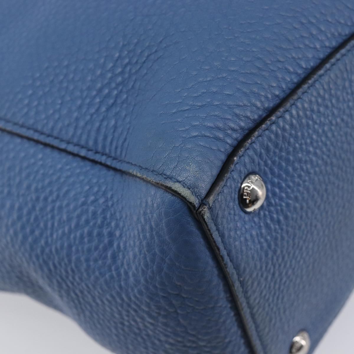 PRADA Tote Bag Leather Blue Silver Auth 211890