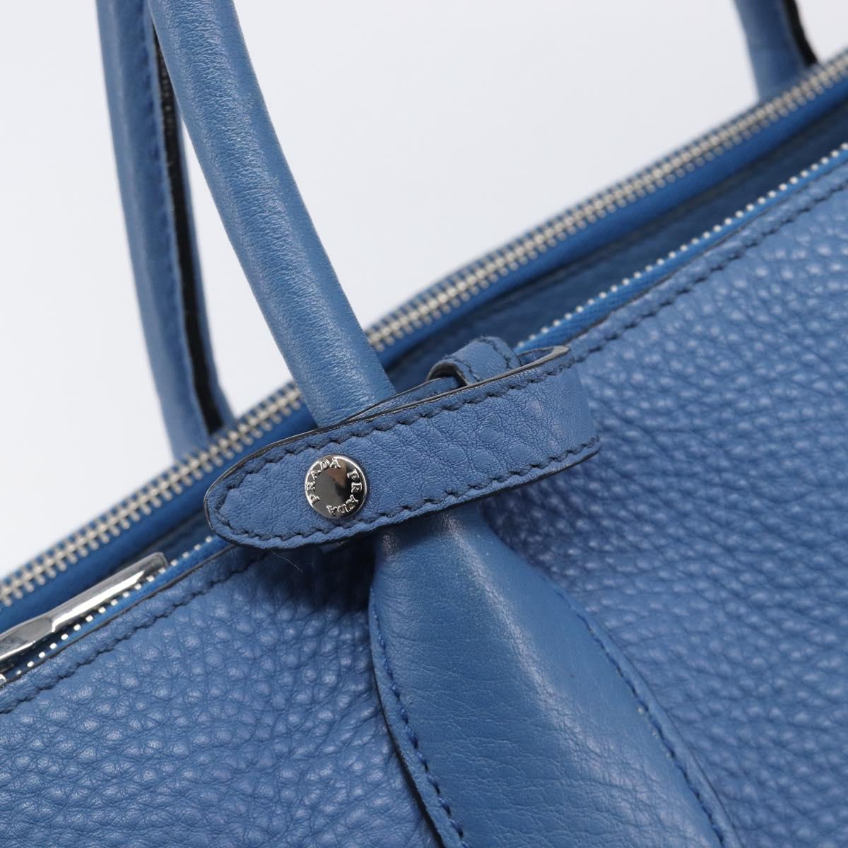 PRADA Tote Bag Leather Blue Silver Auth 211890