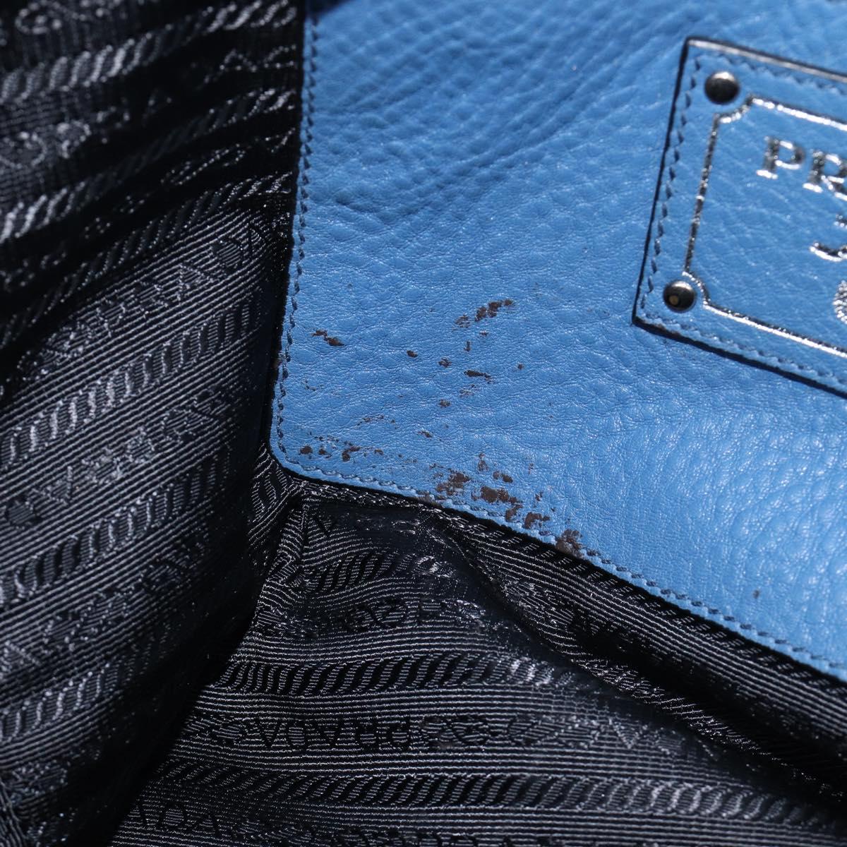 PRADA Tote Bag Leather Blue Silver Auth 211890