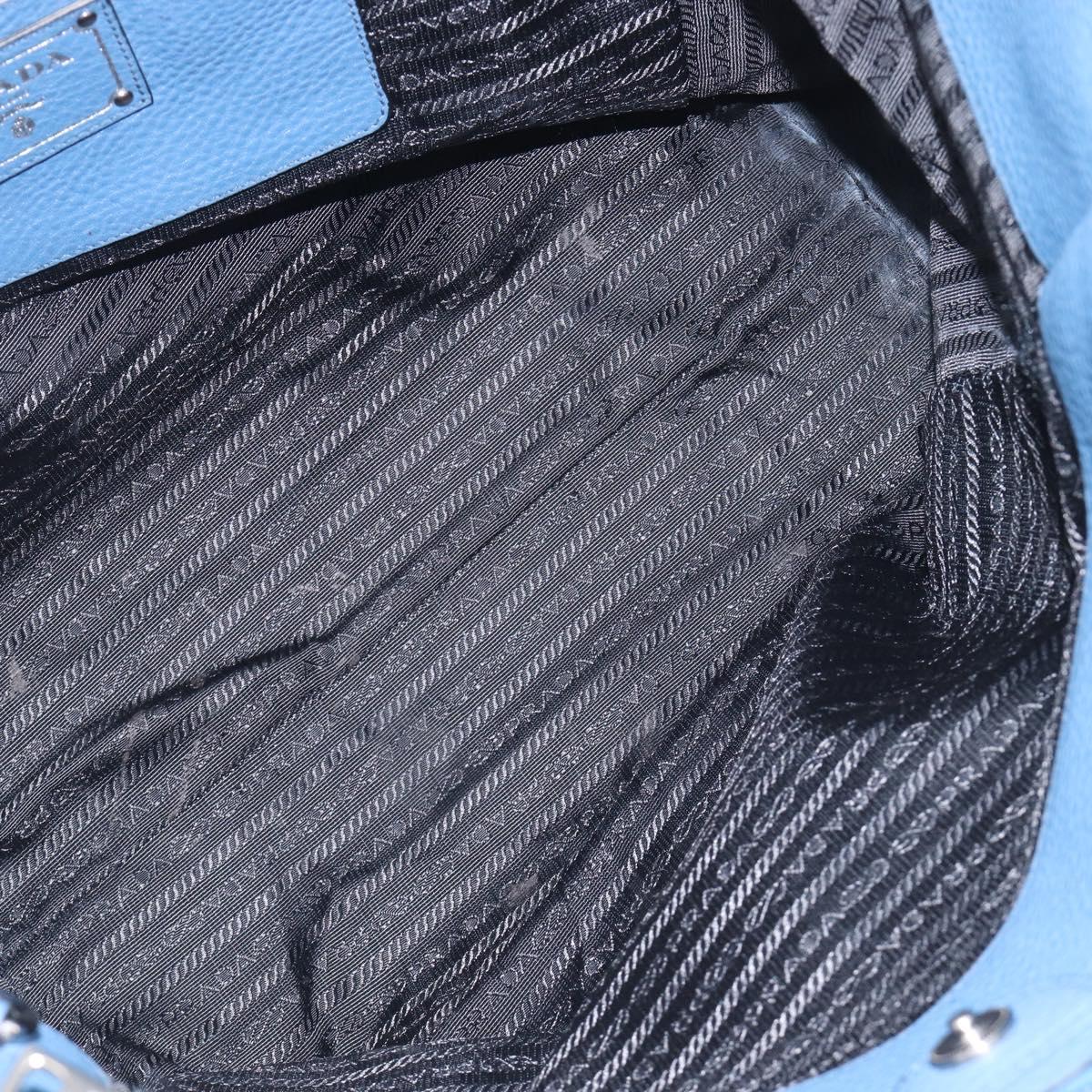 PRADA Tote Bag Leather Blue Silver Auth 211890