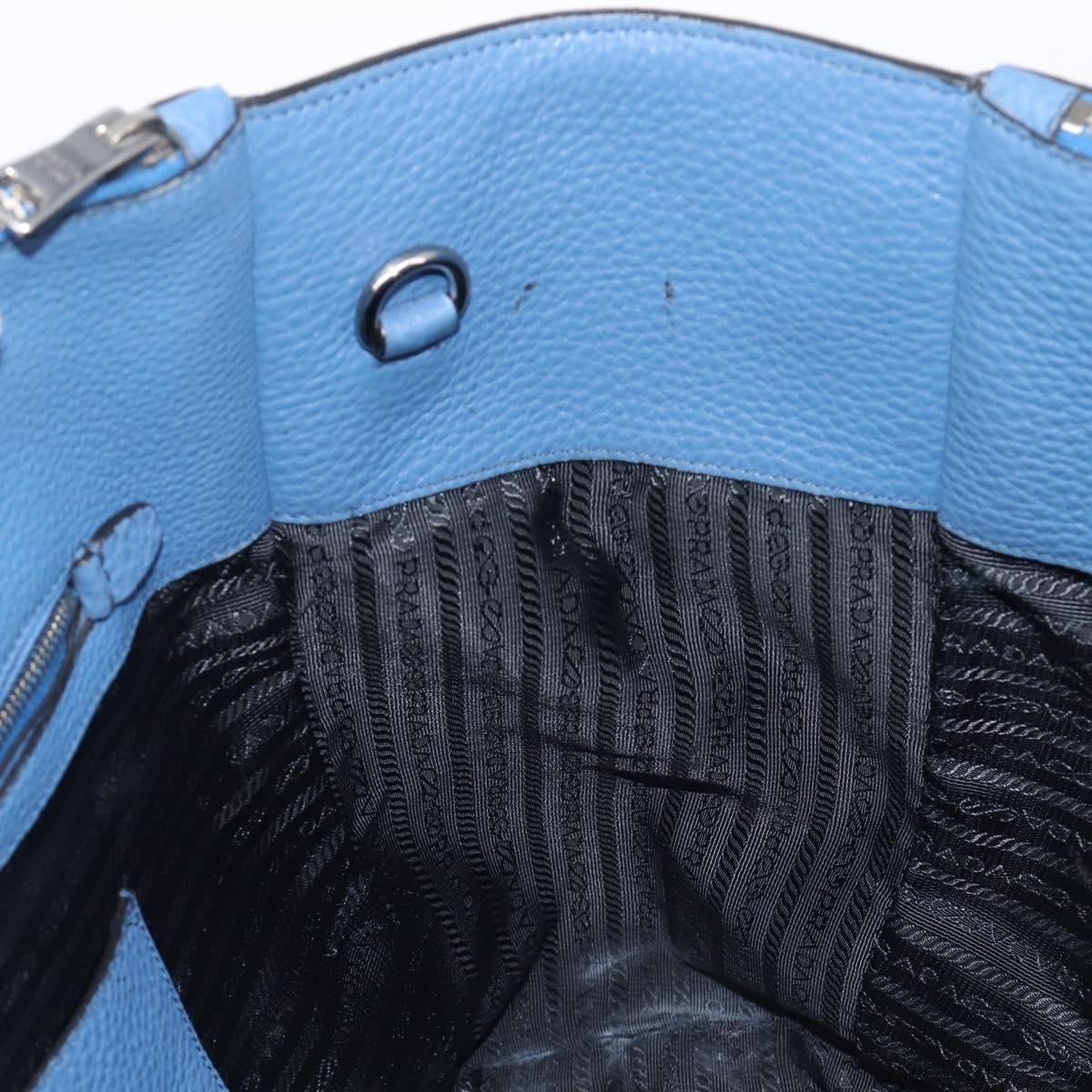 PRADA Tote Bag Leather Blue Silver Auth 211890