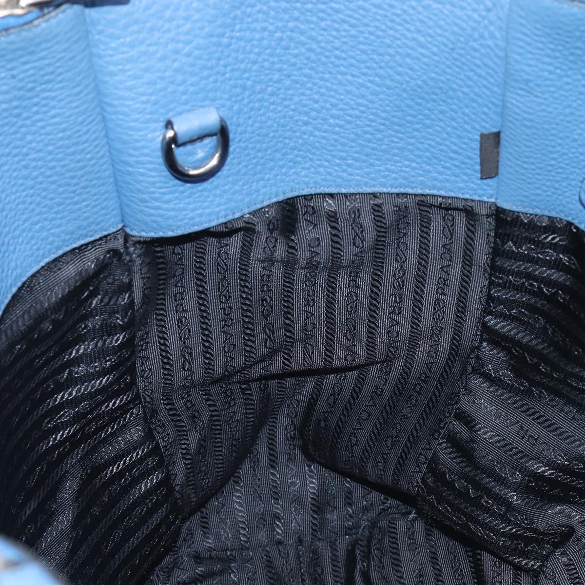 PRADA Tote Bag Leather Blue Silver Auth 211890