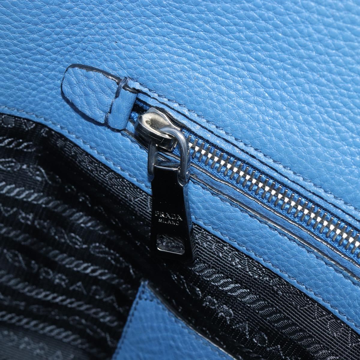 PRADA Tote Bag Leather Blue Silver Auth 211890