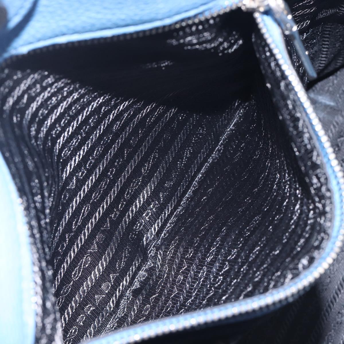 PRADA Tote Bag Leather Blue Silver Auth 211890