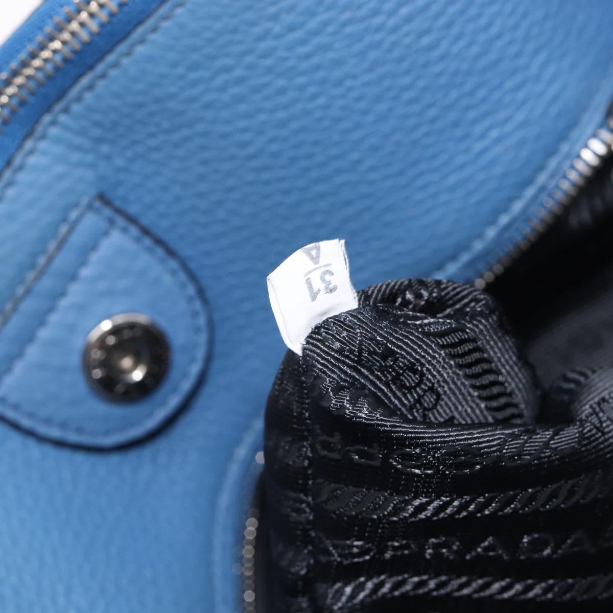 PRADA Tote Bag Leather Blue Silver Auth 211890