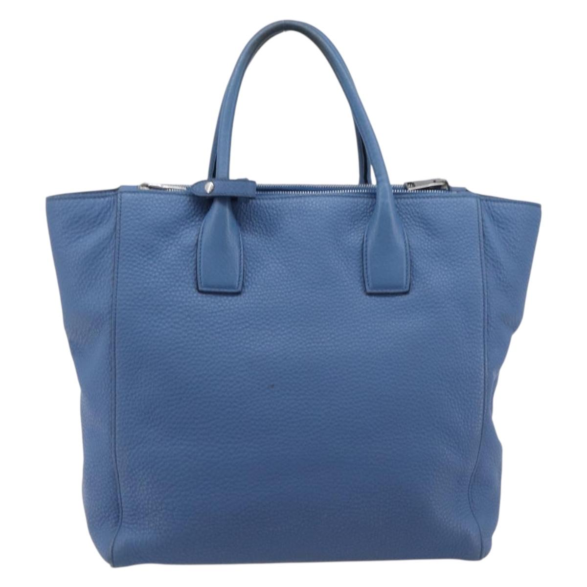 PRADA Tote Bag Leather Blue Silver Auth 211890
