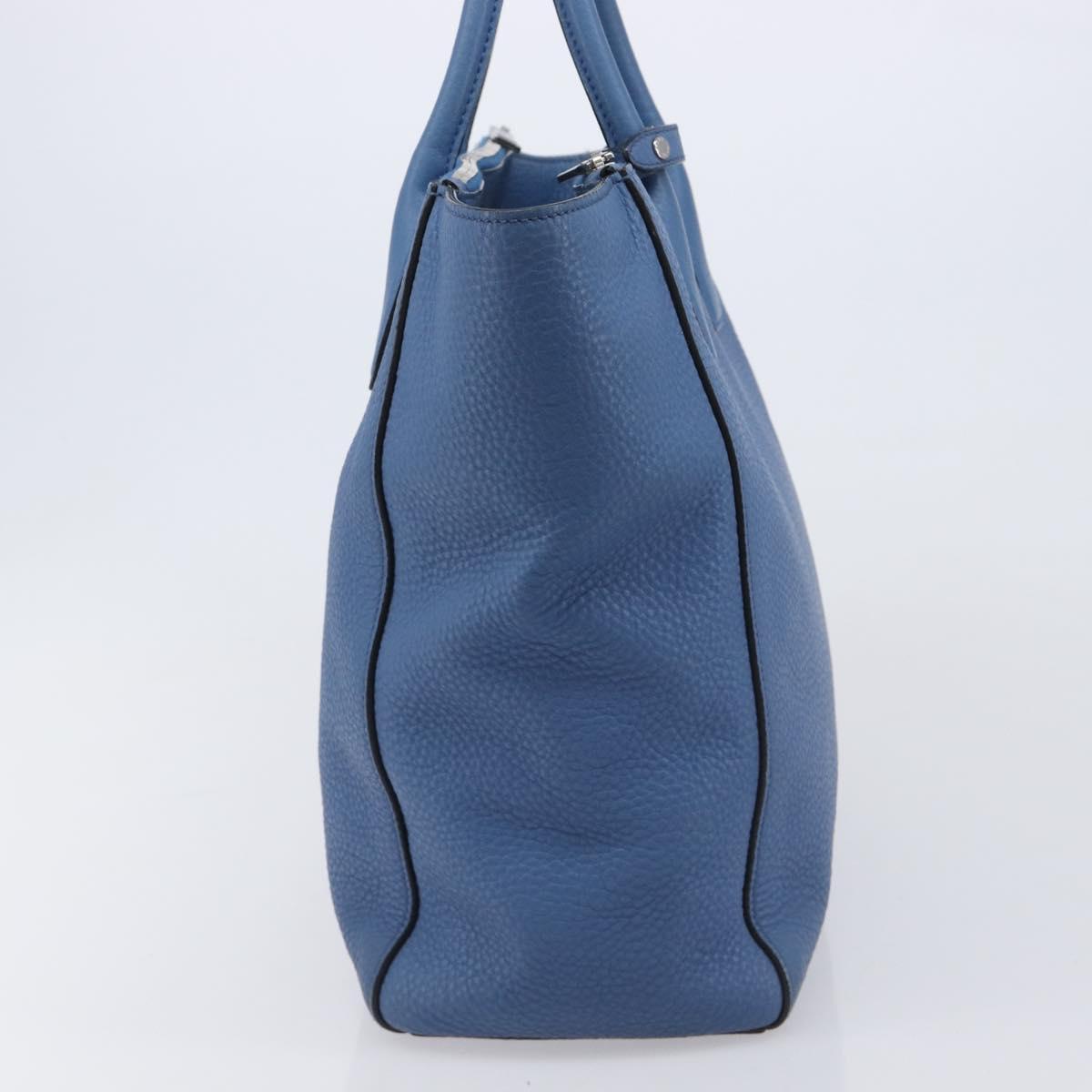 PRADA Tote Bag Leather Blue Silver Auth 211890
