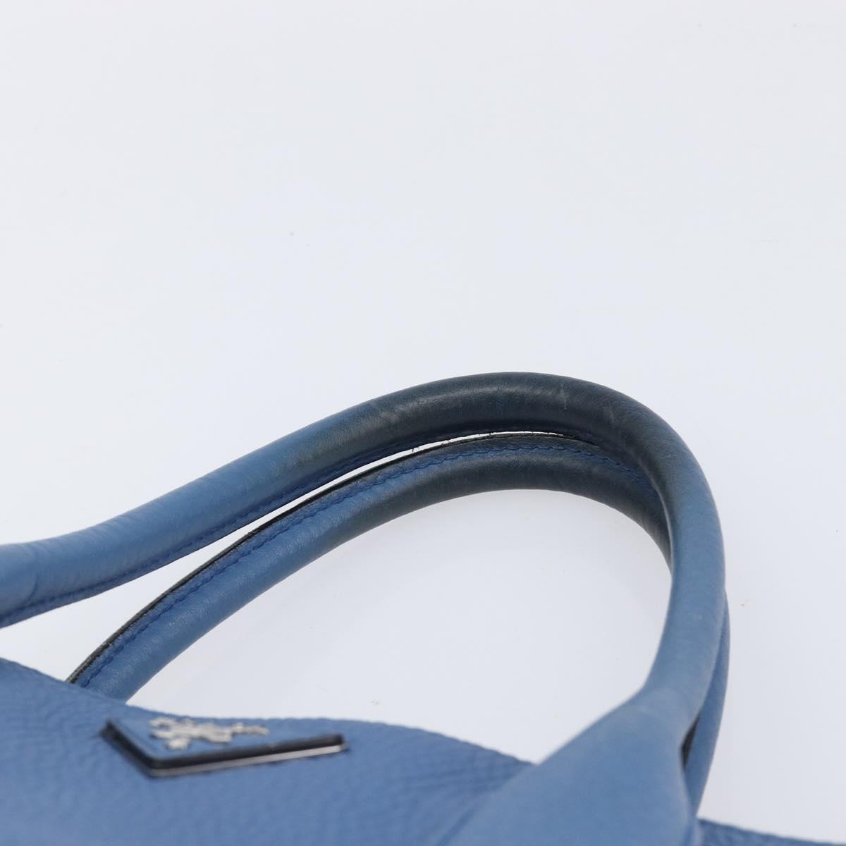 PRADA Tote Bag Leather Blue Silver Auth 211890