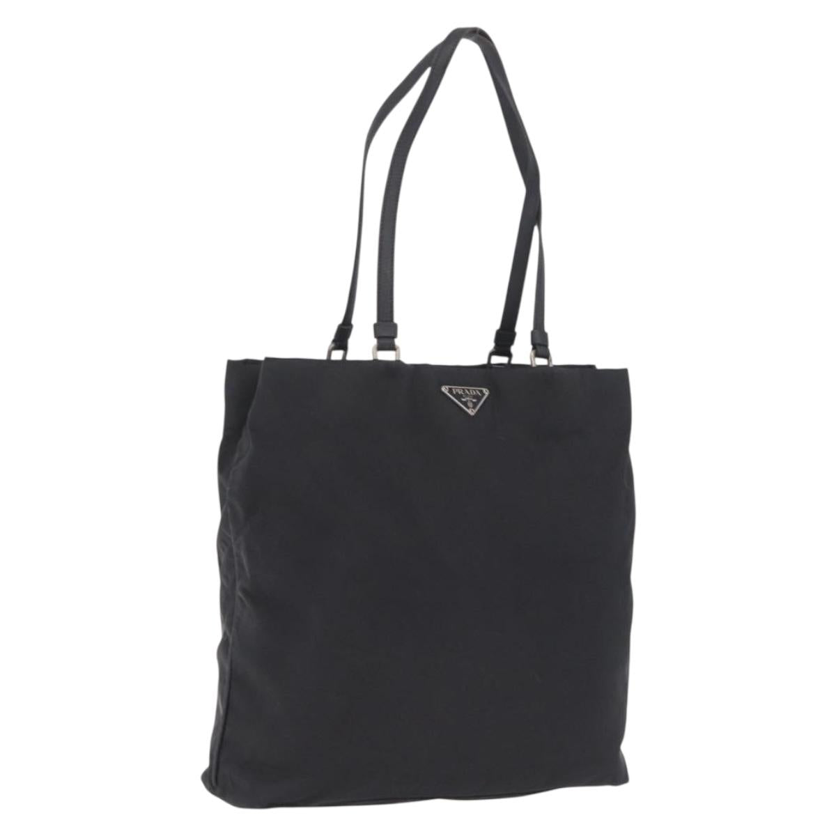 PRADA Tote Bag Nylon Black Silver Auth 211892