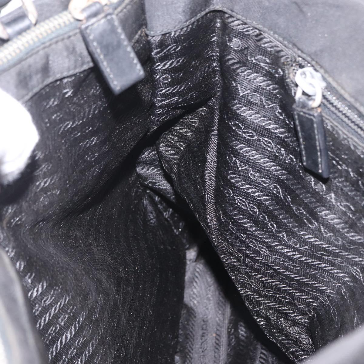PRADA Tote Bag Nylon Black Silver Auth 211892