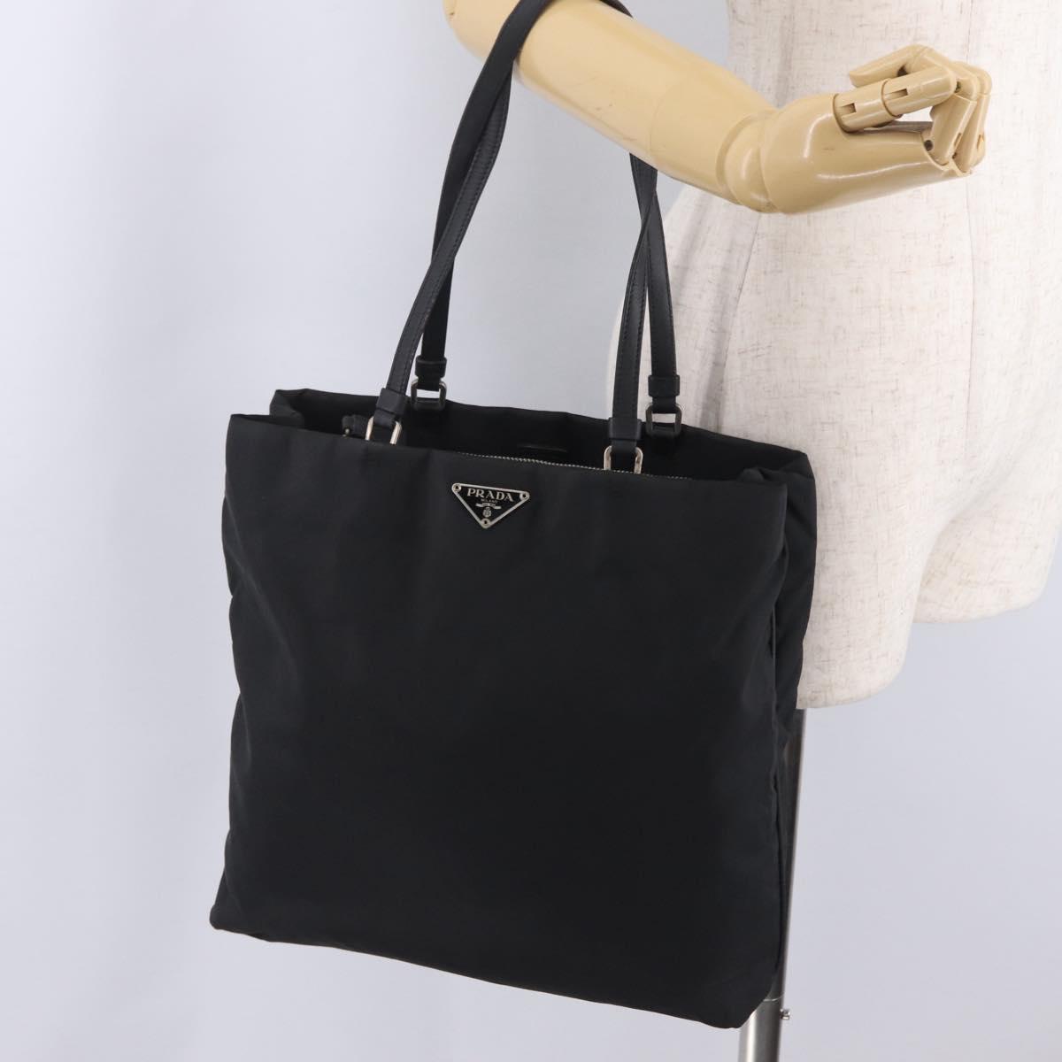 PRADA Tote Bag Nylon Black Silver Auth 211892