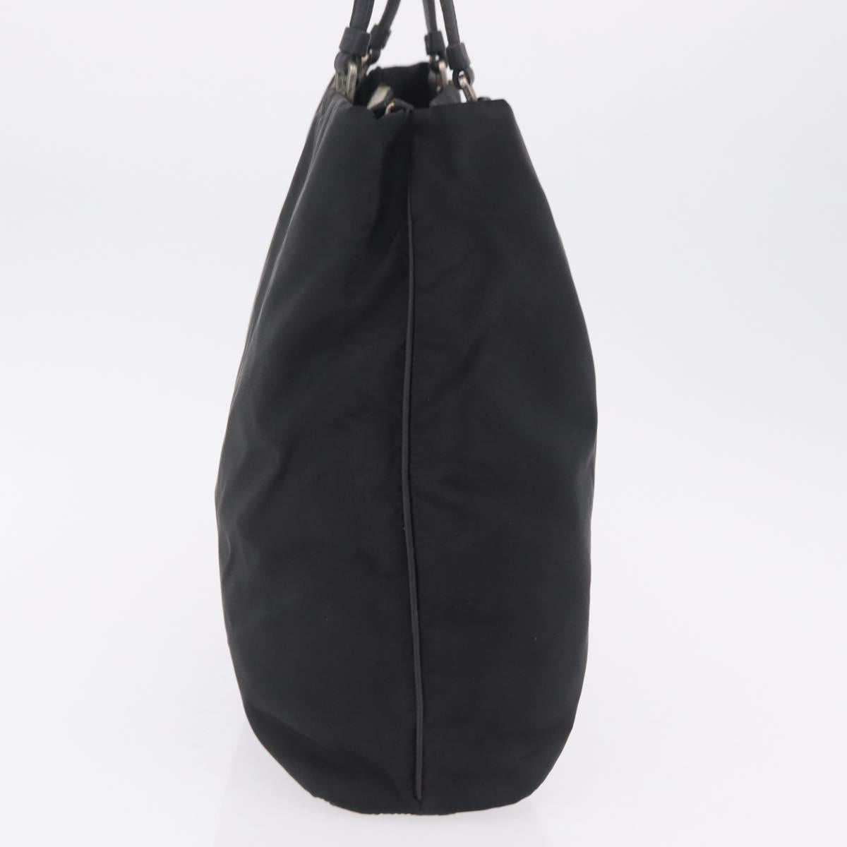 PRADA Tote Bag Nylon Black Silver Auth 211892