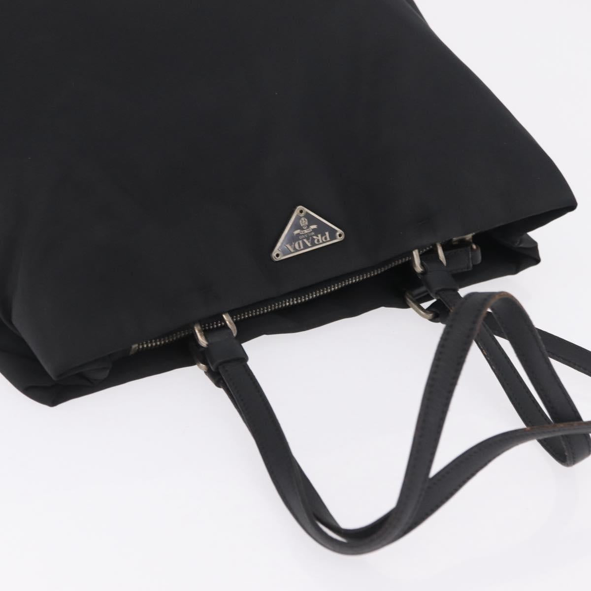 PRADA Tote Bag Nylon Black Silver Auth 211892