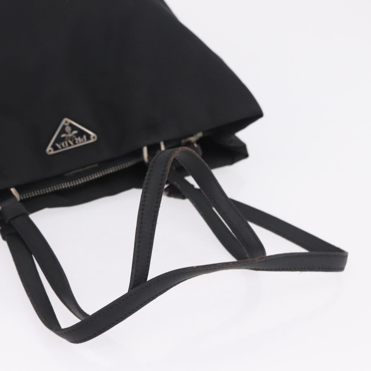 PRADA Tote Bag Nylon Black Silver Auth 211892