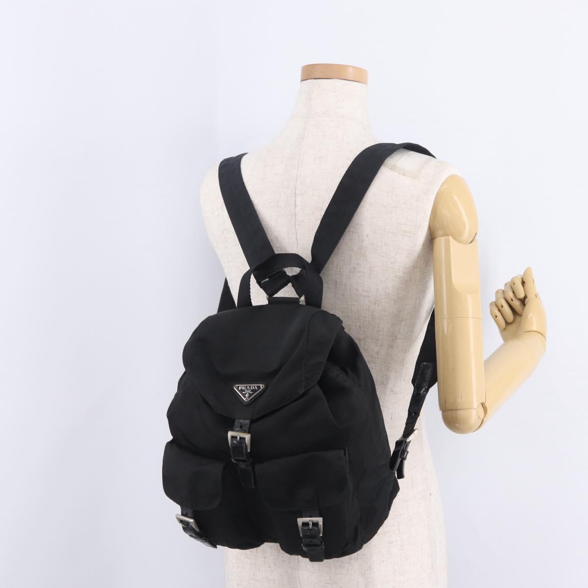 PRADA Backpack Nylon Black Silver Auth 211901