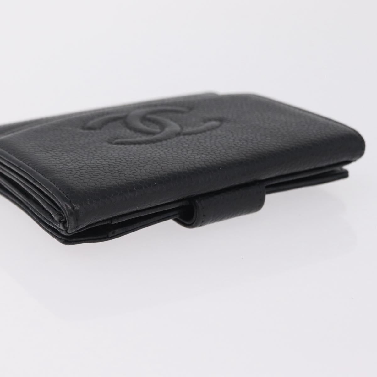CHANEL Bifold Wallet Caviar Skin Black Gold CC Auth 211906A