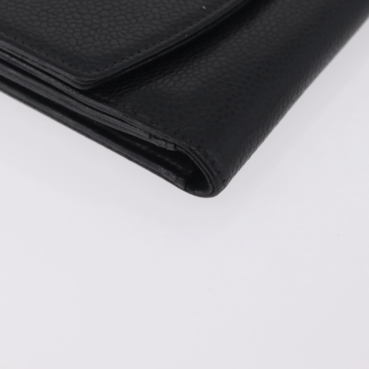 CHANEL Bifold Wallet Caviar Skin Black Gold CC Auth 211906A