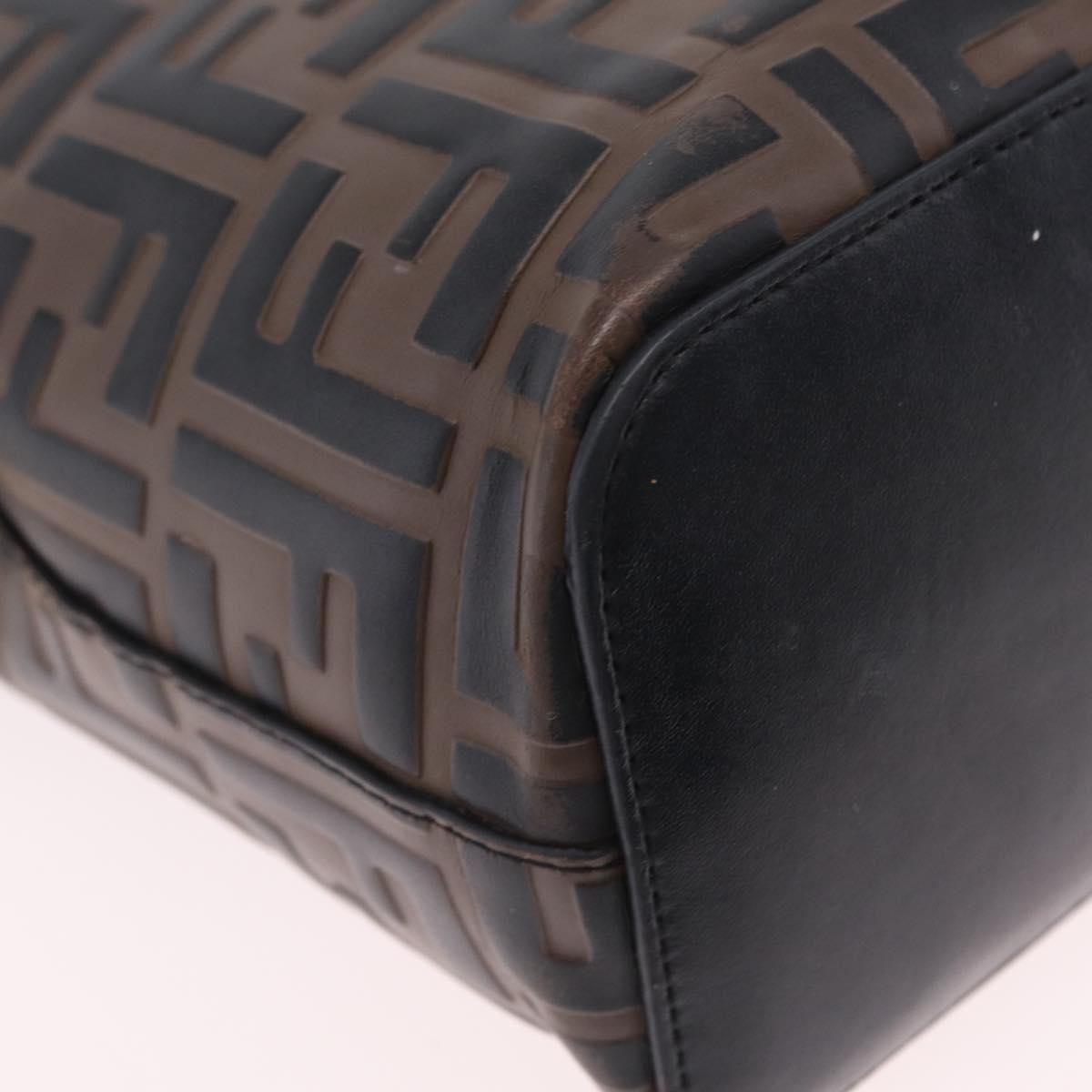 FENDI Zucca Canvas Montresor Mini Bag Leather 2way Black Brown Auth 211908