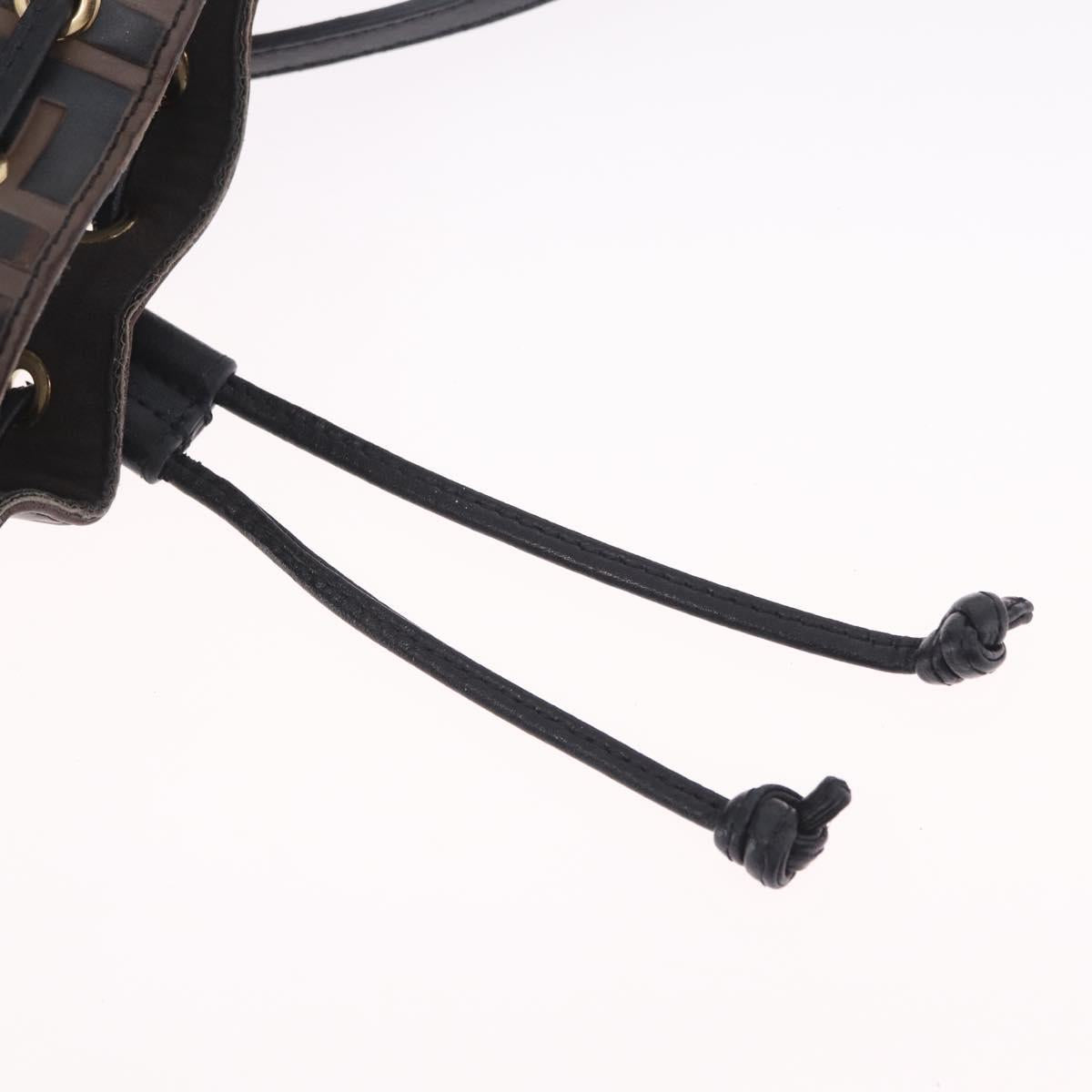 FENDI Zucca Canvas Montresor Mini Bag Leather 2way Black Brown Auth 211908