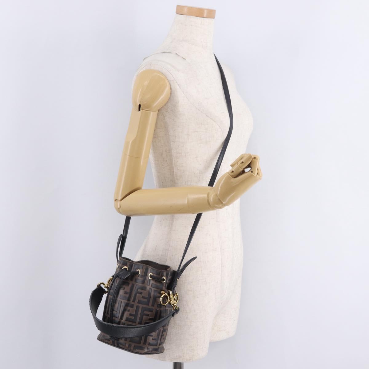 FENDI Zucca Canvas Montresor Mini Bag Leather 2way Black Brown Auth 211908