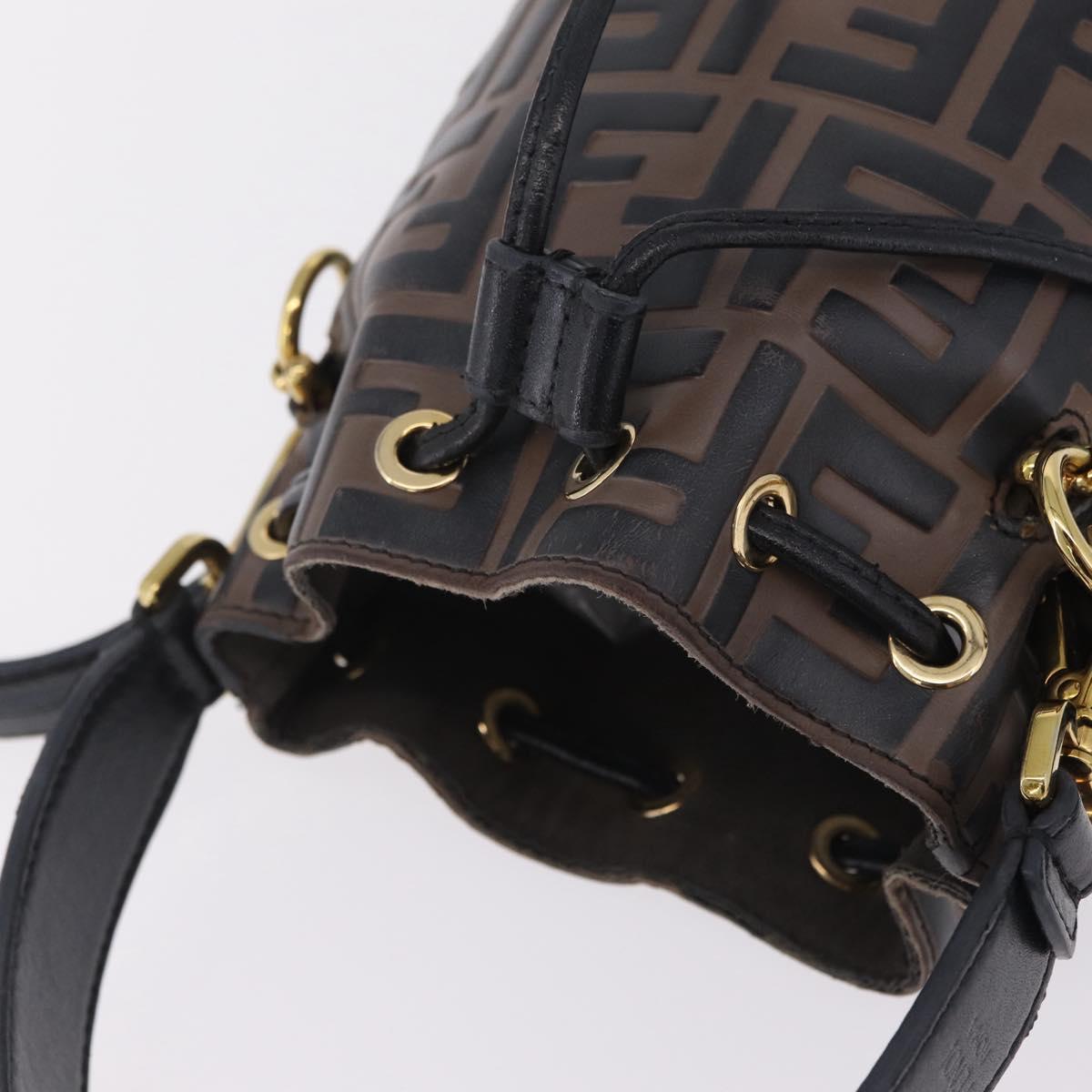 FENDI Zucca Canvas Montresor Mini Bag Leather 2way Black Brown Auth 211908