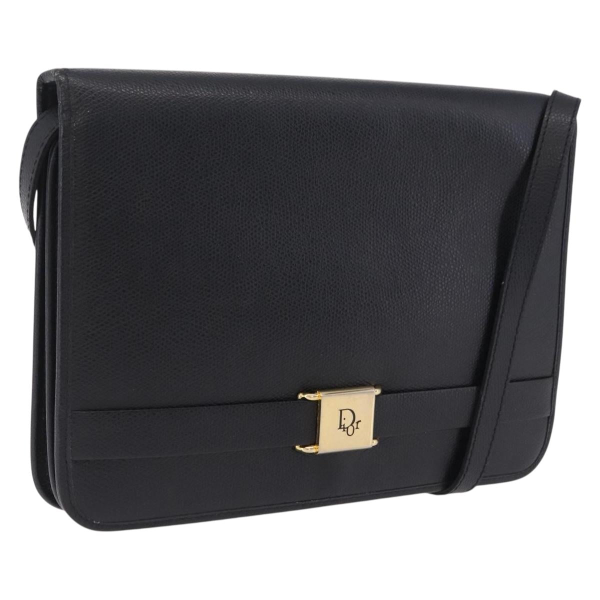 Christian Dior Shoulder Bag Leather Black Gold Auth 211910