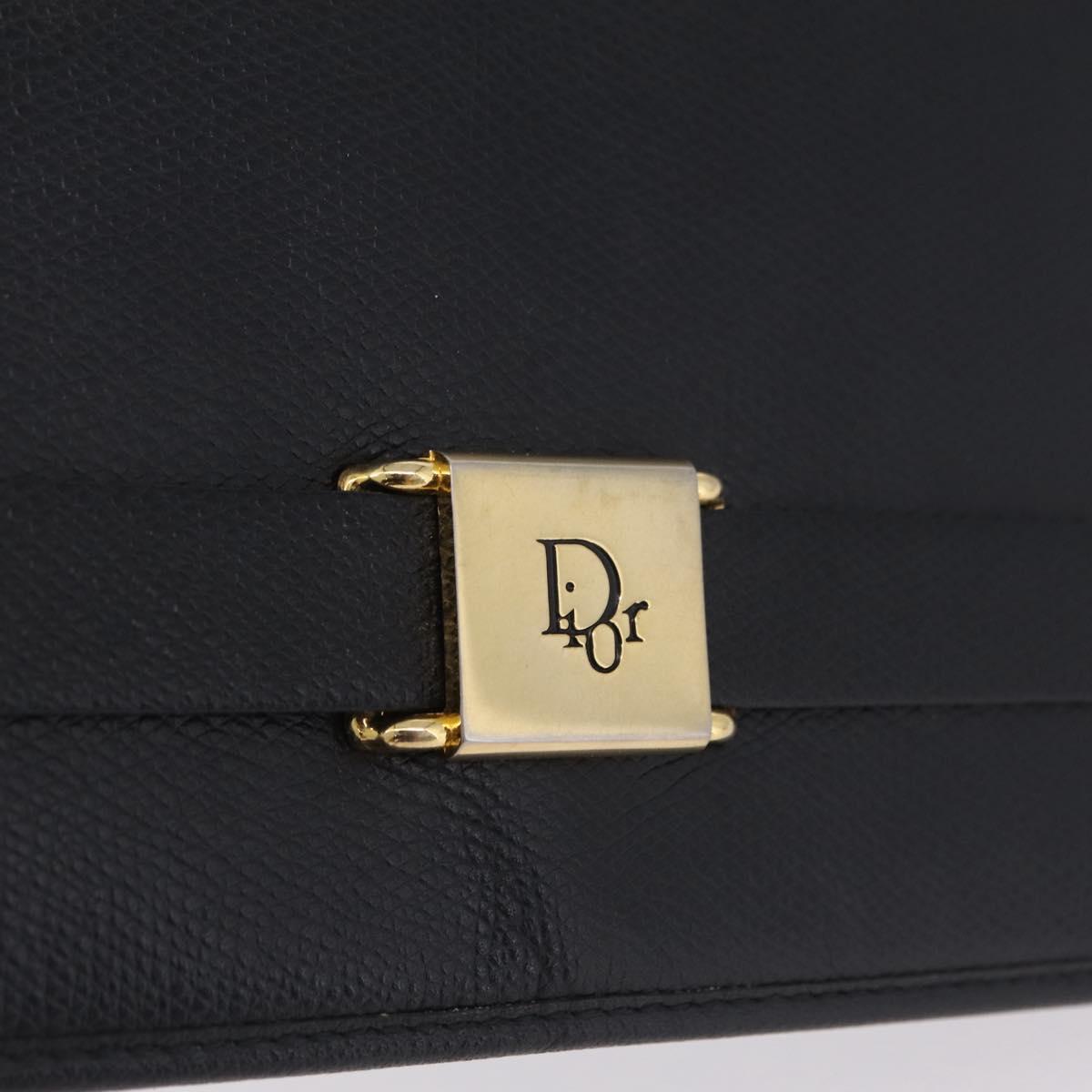 Christian Dior Shoulder Bag Leather Black Gold Auth 211910