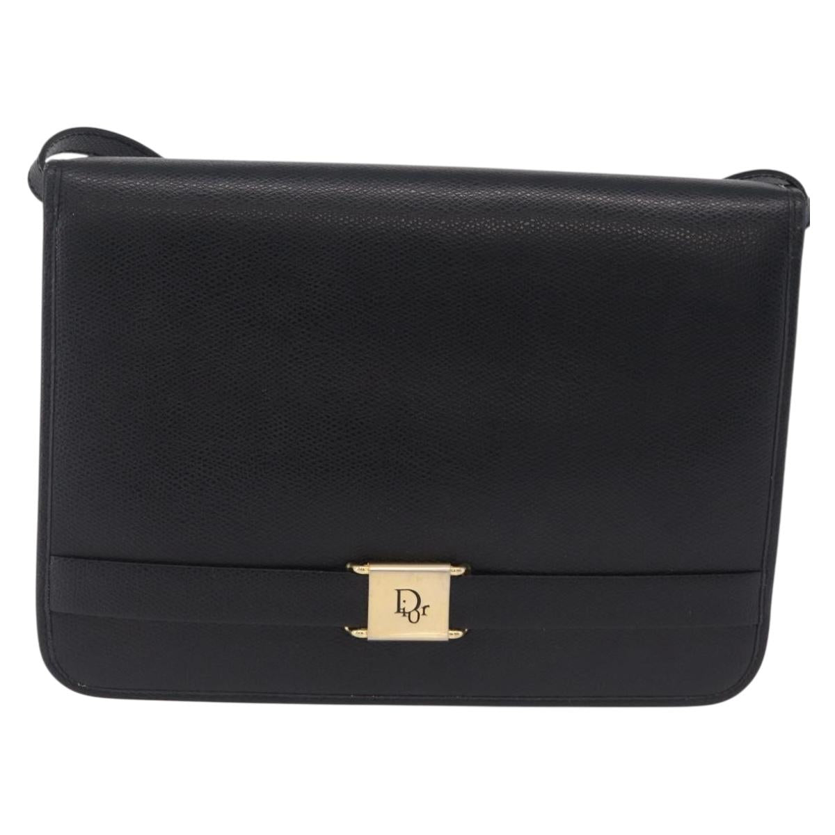 Christian Dior Shoulder Bag Leather Black Gold Auth 211910