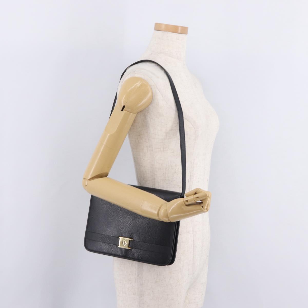Christian Dior Shoulder Bag Leather Black Gold Auth 211910