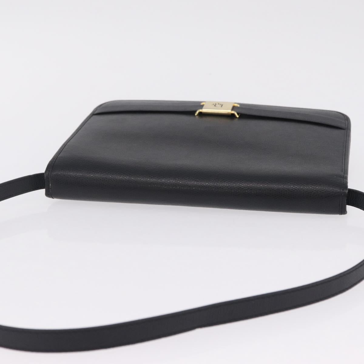 Christian Dior Shoulder Bag Leather Black Gold Auth 211910