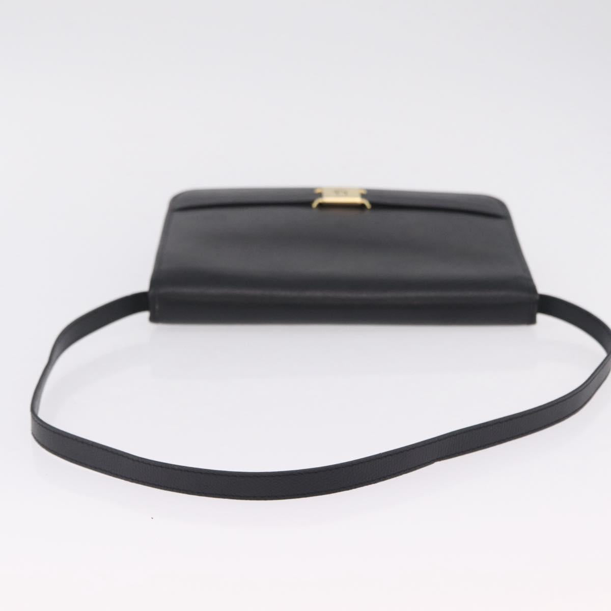 Christian Dior Shoulder Bag Leather Black Gold Auth 211910