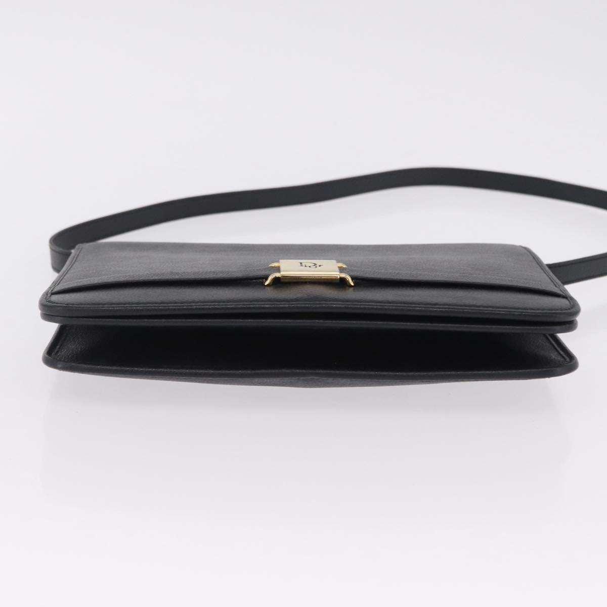Christian Dior Shoulder Bag Leather Black Gold Auth 211910