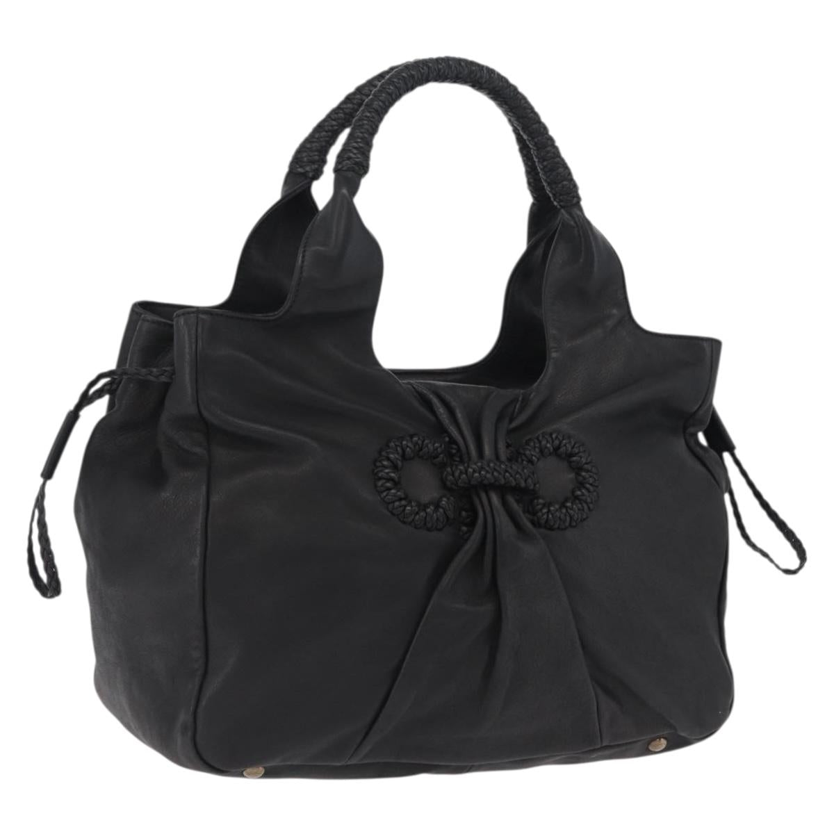Salvatore Ferragamo Gancini Hand Bag Leather Black Silver Auth 211912V