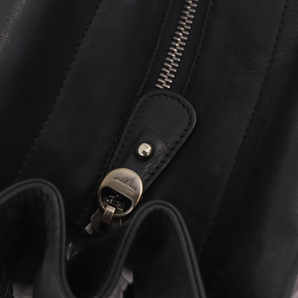 Salvatore Ferragamo Gancini Hand Bag Leather Black Silver Auth 211912V