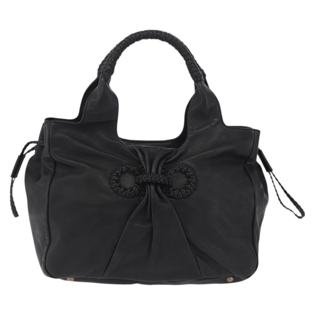 Salvatore Ferragamo Gancini Hand Bag Leather Black Silver Auth 211912V