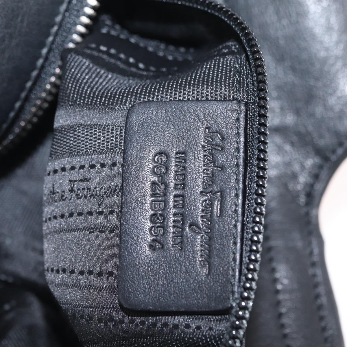 Salvatore Ferragamo Gancini Hand Bag Leather Black Silver Auth 211912V