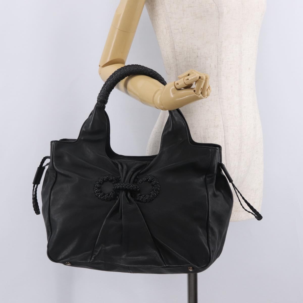 Salvatore Ferragamo Gancini Hand Bag Leather Black Silver Auth 211912V