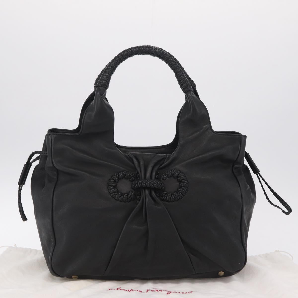 Salvatore Ferragamo Gancini Hand Bag Leather Black Silver Auth 211912V