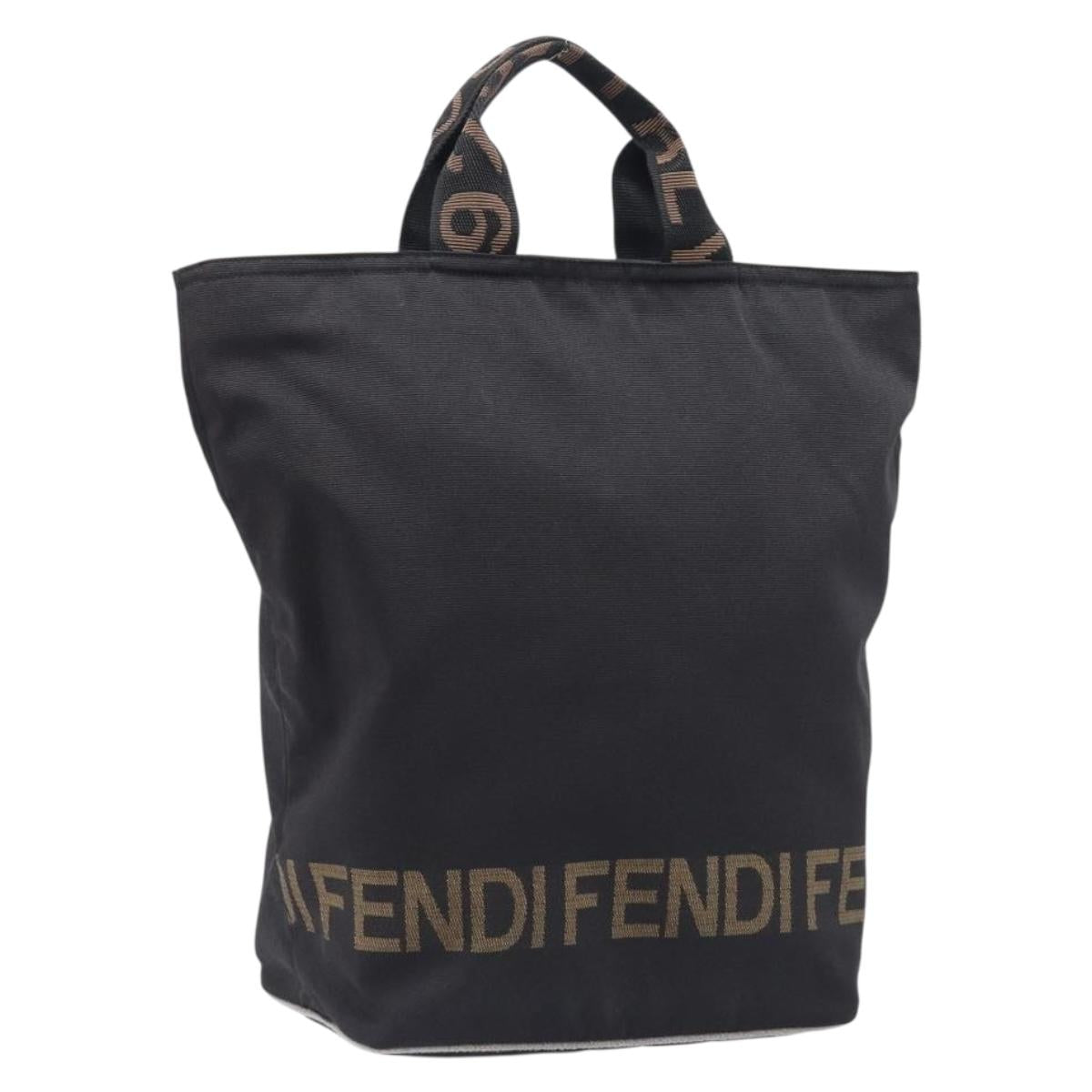FENDI Hand Bag Canvas Black Silver 26488 Auth 211916A