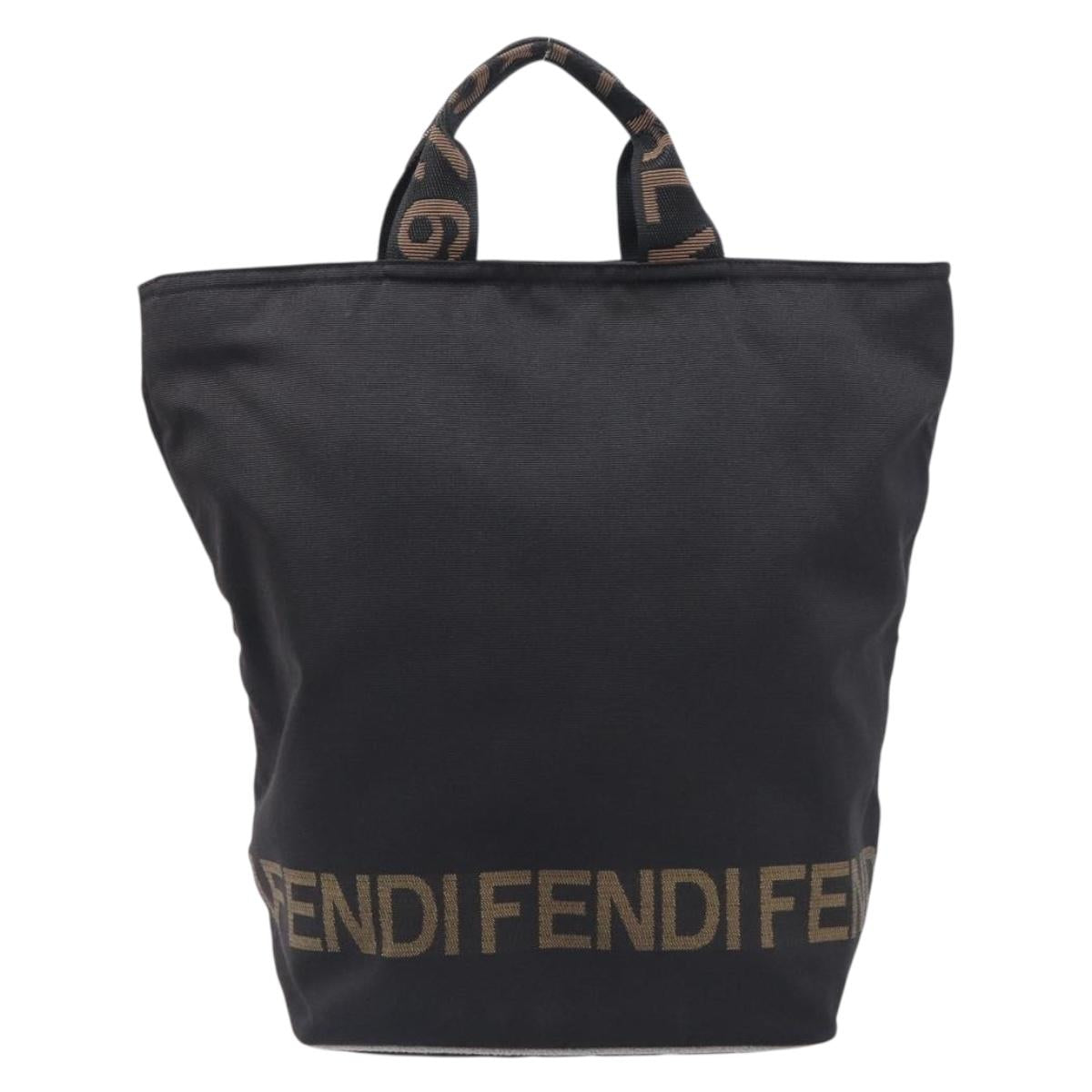 FENDI Hand Bag Canvas Black Silver 26488 Auth 211916A
