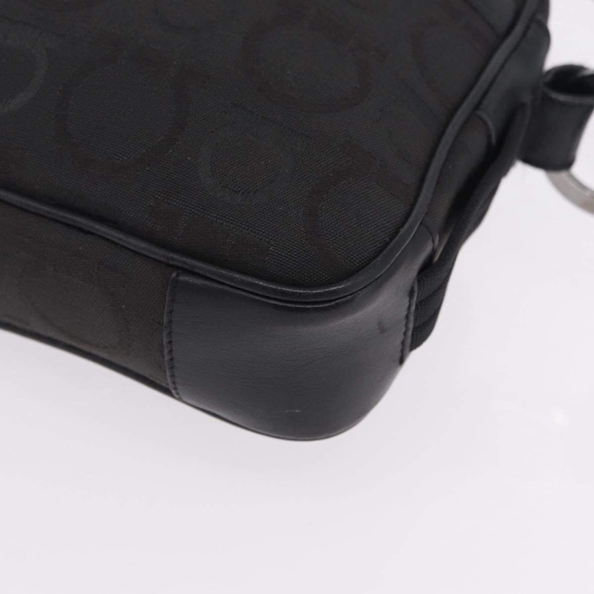 Salvatore Ferragamo Gancini Shoulder Bag Canvas Black Silver Auth 211918A