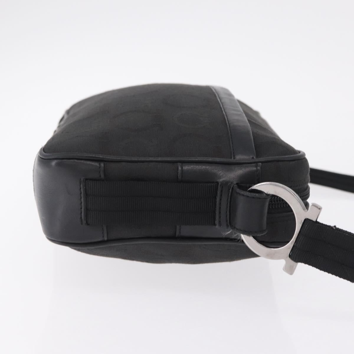 Salvatore Ferragamo Gancini Shoulder Bag Canvas Black Silver Auth 211918A