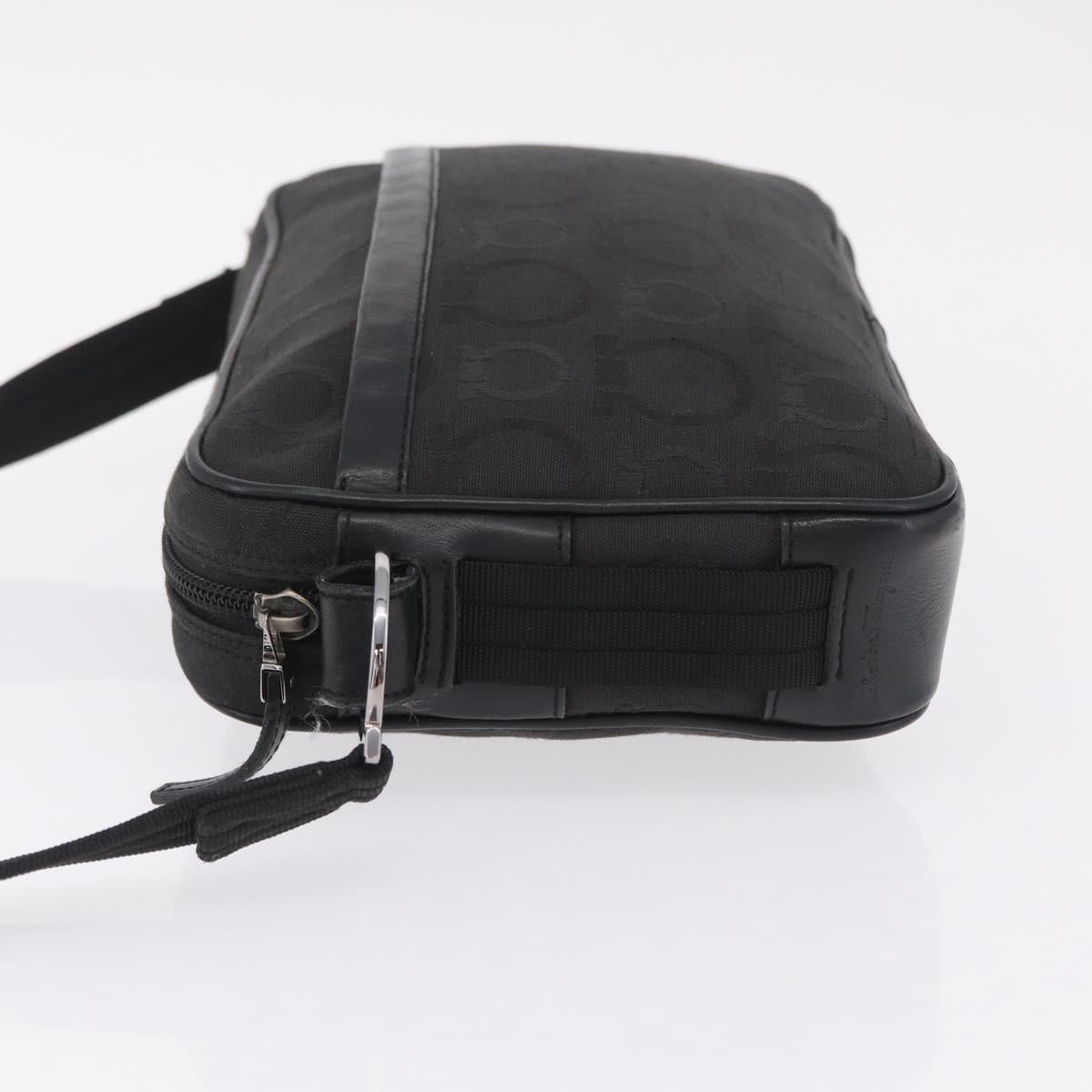 Salvatore Ferragamo Gancini Shoulder Bag Canvas Black Silver Auth 211918A
