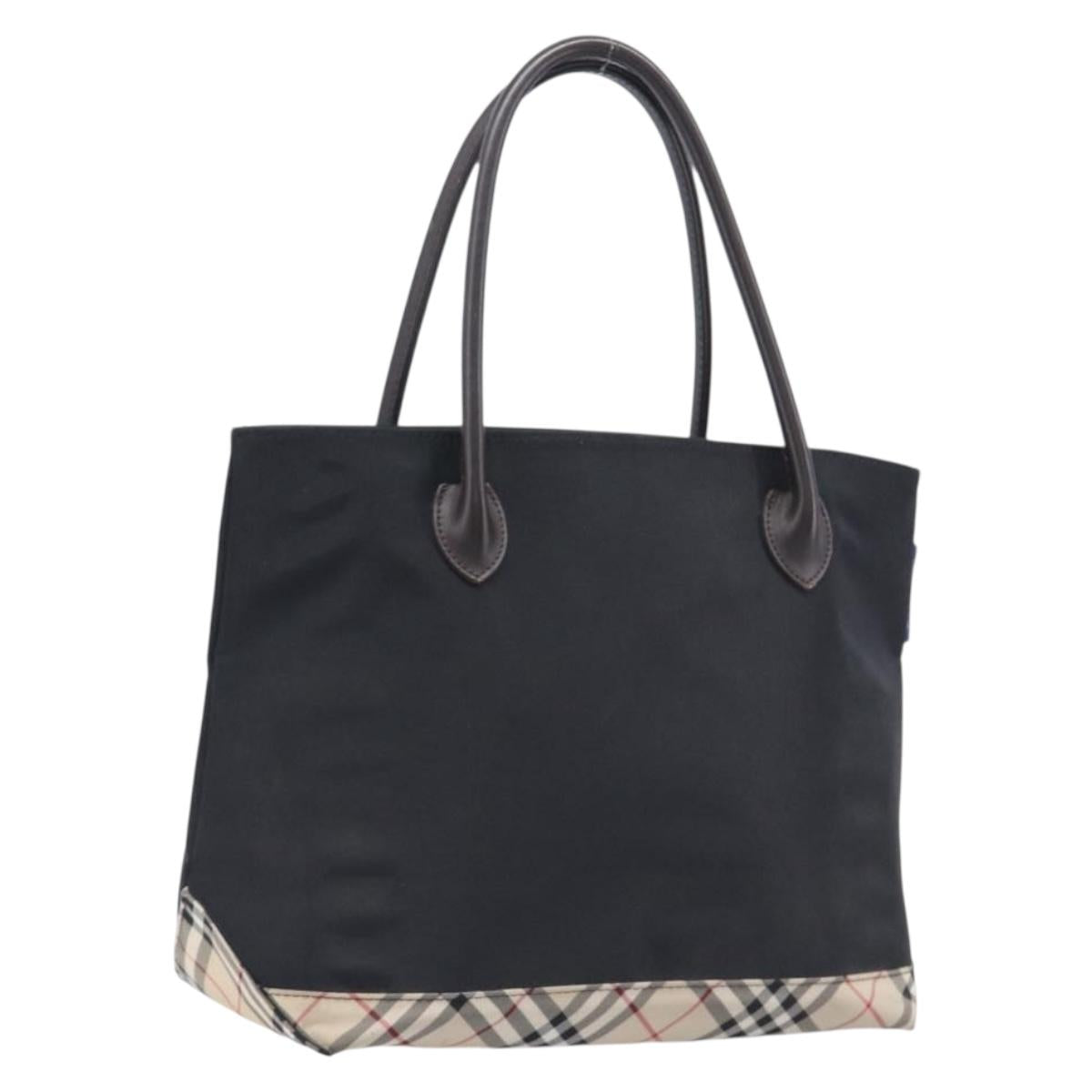 Burberrys Blue Label Tote Bag Nylon Black Silver Auth 211919