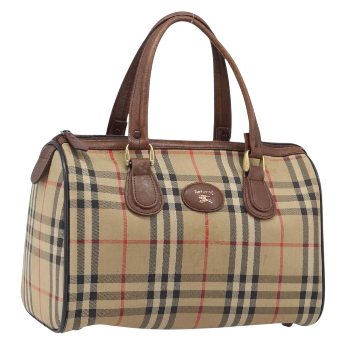 Burberrys Nova Check Boston Bag Canvas Beige Gold Auth 211927