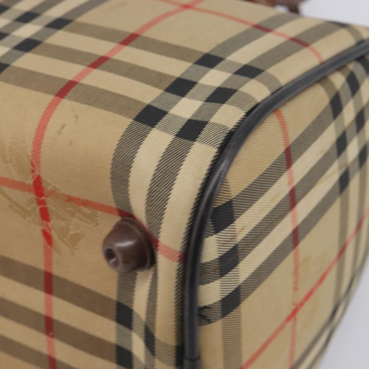 Burberrys Nova Check Boston Bag Canvas Beige Gold Auth 211927