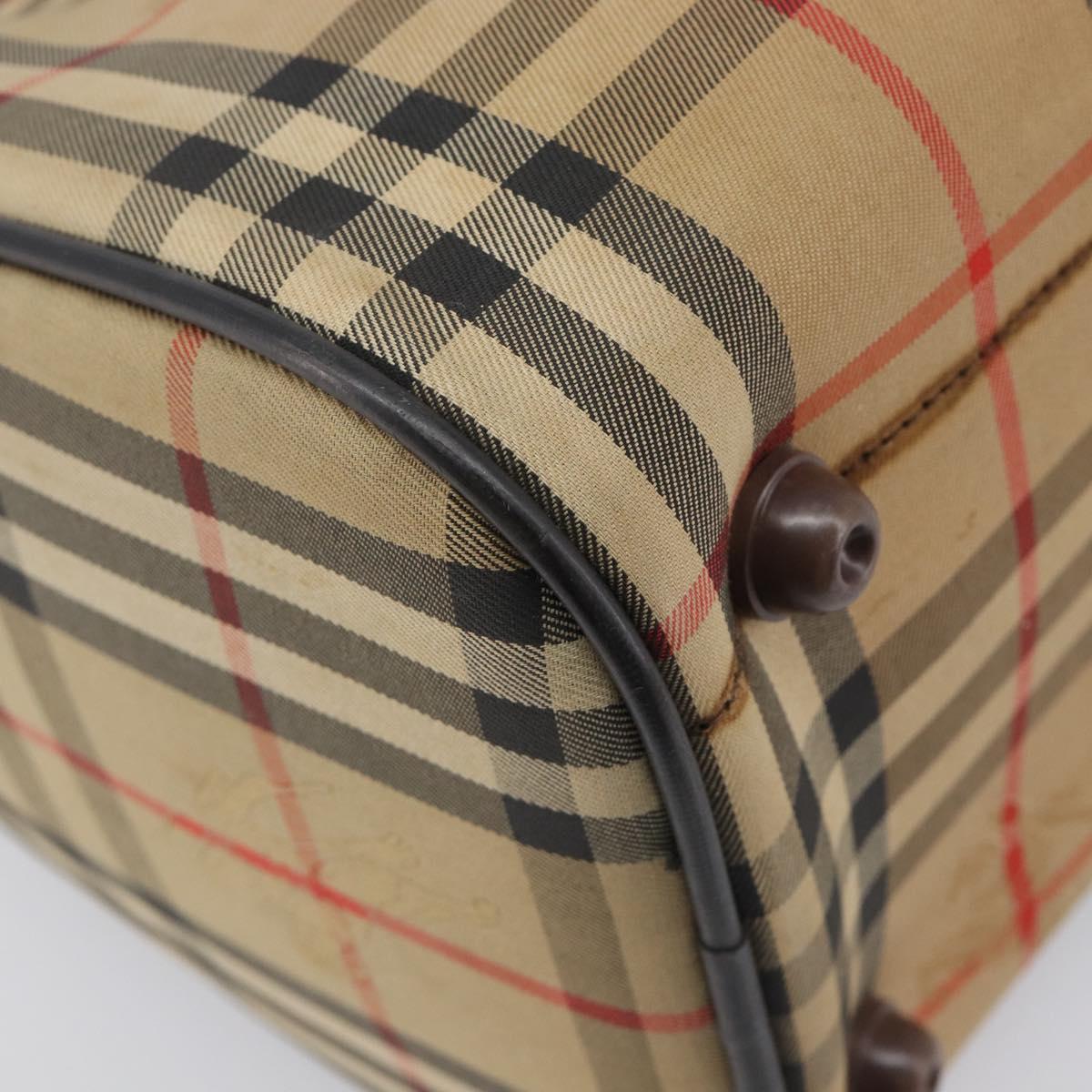 Burberrys Nova Check Boston Bag Canvas Beige Gold Auth 211927