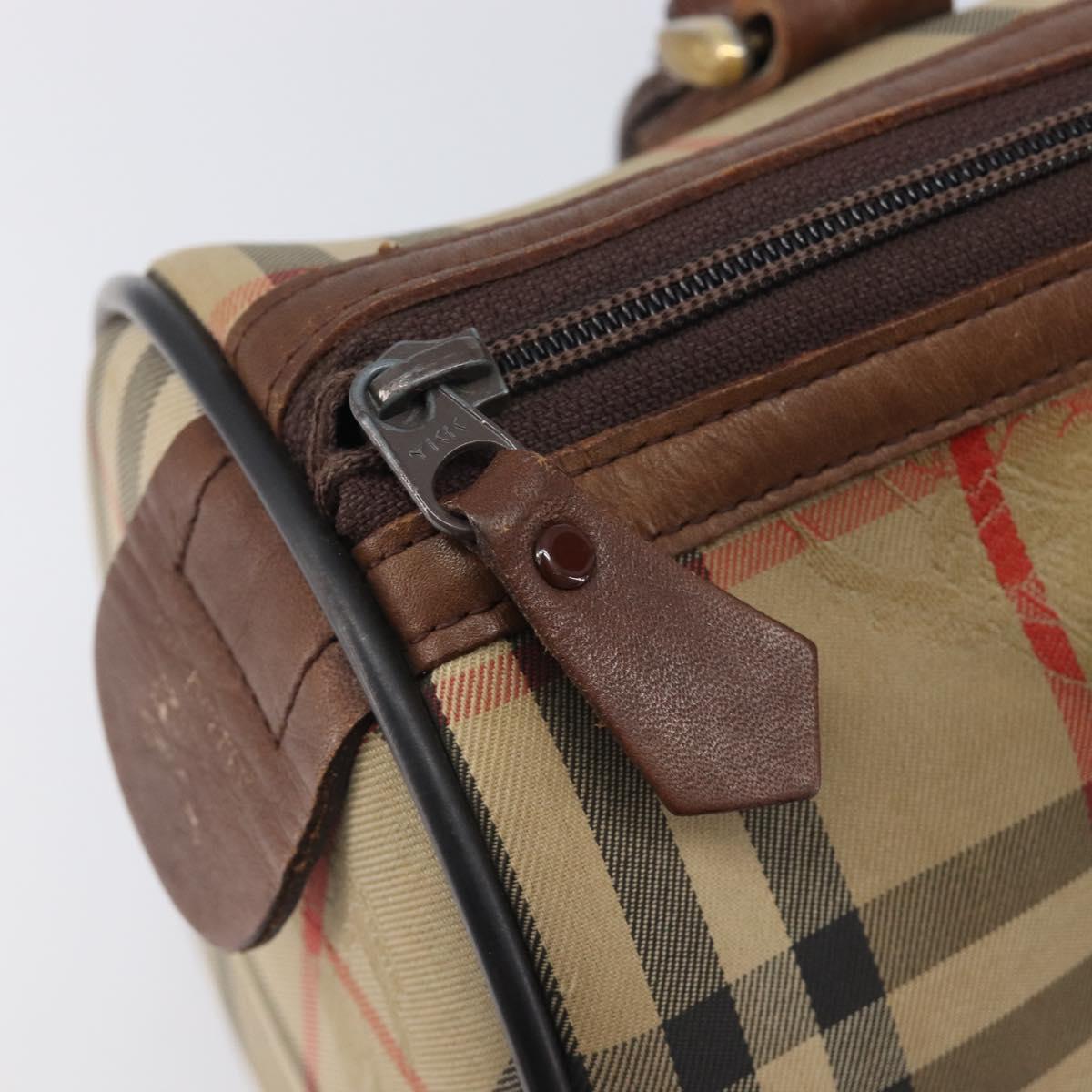 Burberrys Nova Check Boston Bag Canvas Beige Gold Auth 211927